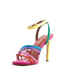 Mixed-material heeled sandal