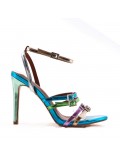 Mixed-material heeled sandal