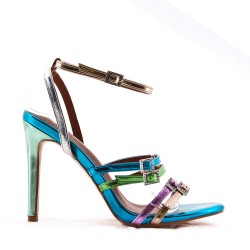 Mixed-material heeled sandal