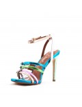 Mixed-material heeled sandal