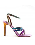 Mixed-material heeled sandal