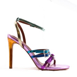 Mixed-material heeled sandal