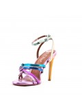 Mixed-material heeled sandal