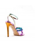 Mixed-material heeled sandal