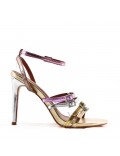 Mixed-material heeled sandal