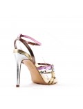 Mixed-material heeled sandal