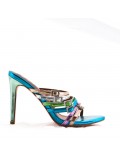 Mixed-material heeled sandal