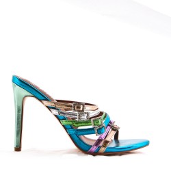 Mixed-material heeled sandal