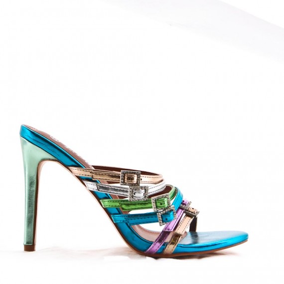 Mixed-material heeled sandal