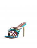 Mixed-material heeled sandal