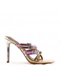 Mixed-material heeled sandal