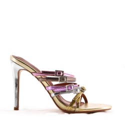 Mixed-material heeled sandal