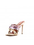 Mixed-material heeled sandal