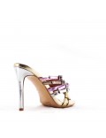 Mixed-material heeled sandal