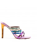 Mixed-material heeled sandal