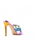 Mixed-material heeled sandal