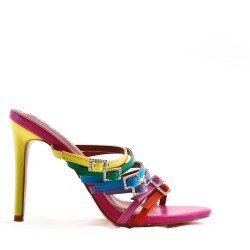 Mixed-material heeled sandal