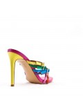 Mixed-material heeled sandal