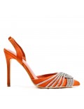 Mixed-material heeled sandal