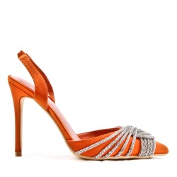 Mixed-material heeled sandal