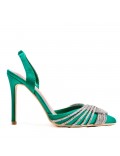 Mixed-material heeled sandal