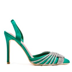 Mixed-material heeled sandal