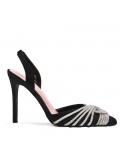 Mixed-material heeled sandal