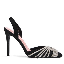 Mixed-material heeled sandal