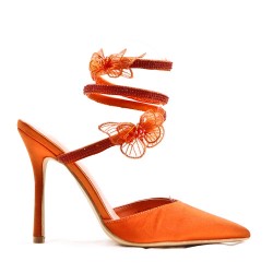 Mixed-material heeled sandal