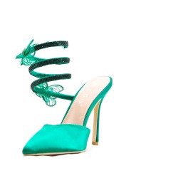 Mixed-material heeled sandal