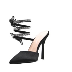 Mixed-material heeled sandal