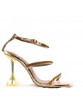 Mixed-material heeled sandal