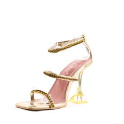 Mixed-material heeled sandal