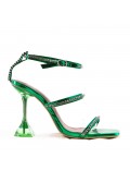 Mixed-material heeled sandal