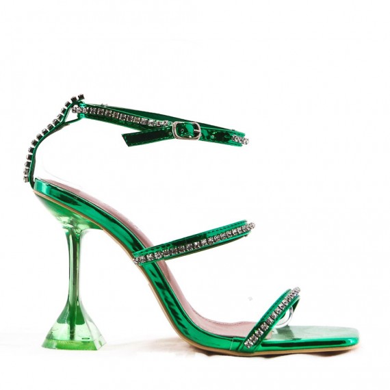 Mixed-material heeled sandal