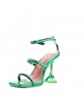 Mixed-material heeled sandal