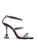 Mixed-material heeled sandal