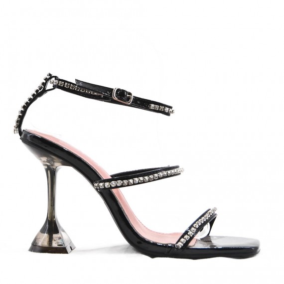 Mixed-material heeled sandal