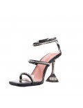 Mixed-material heeled sandal