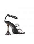 Mixed-material heeled sandal