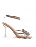 Mixed-material heeled sandal