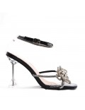 Mixed-material heeled sandal