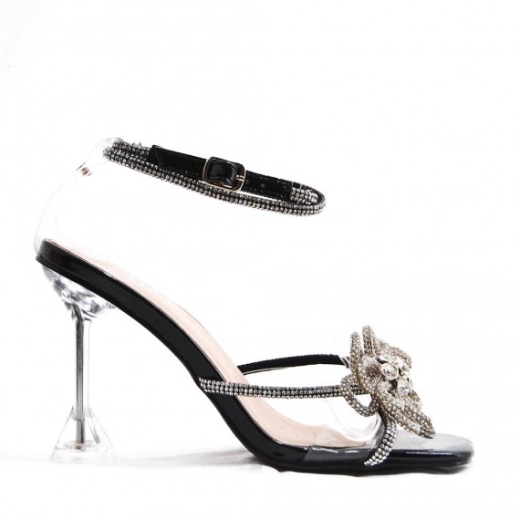 Mixed-material heeled sandal