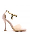 Mixed-material heeled sandal