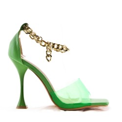 Mixed-material heeled sandal