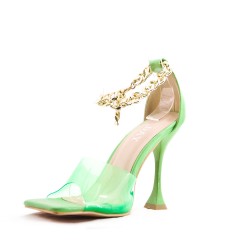 Mixed-material heeled sandal