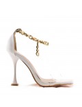 Mixed-material heeled sandal