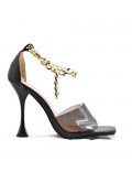 Mixed-material heeled sandal