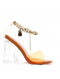 Mixed-material heeled sandal