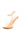 Mixed-material heeled sandal